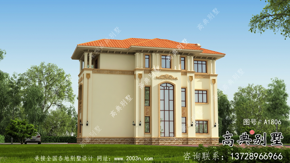 歐式風格復式三層別墅外觀設計圖紙