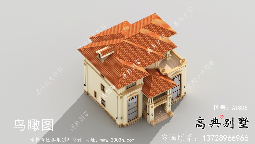 歐式風格復式三層別墅外觀設計圖紙