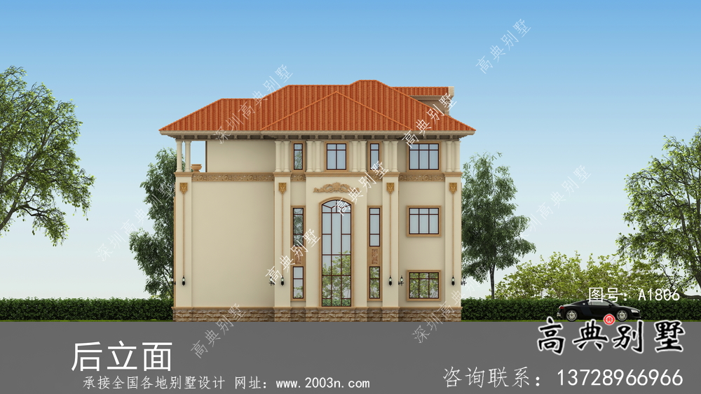 歐式風格復式三層別墅外觀設計圖紙