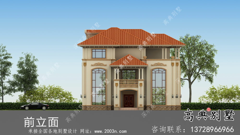 歐式風格復式三層別墅外觀設計圖紙