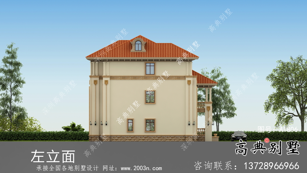 歐式風格復式三層別墅外觀設計圖紙