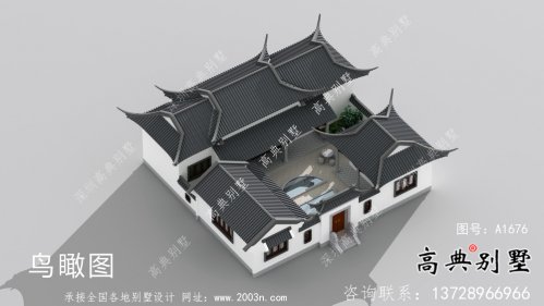 單層坡屋頂中式別墅，蘇式園林別墅效