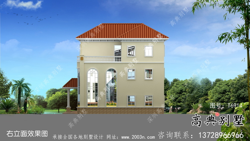 歐式風格坡屋頂三層別墅設計圖紙