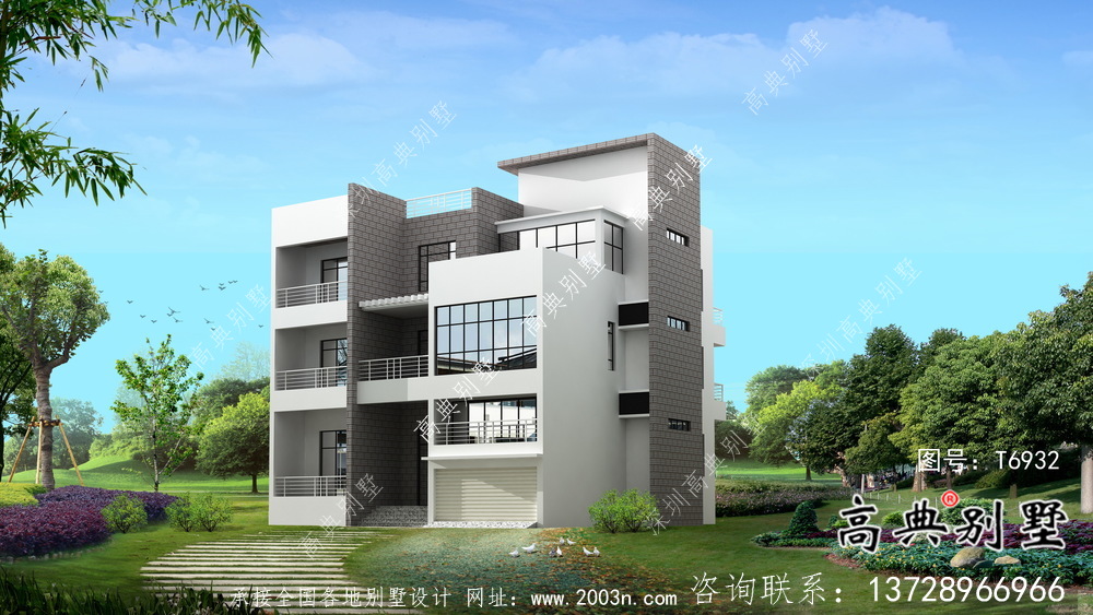 實用美觀二層新型現代風格農村別墅帶車庫