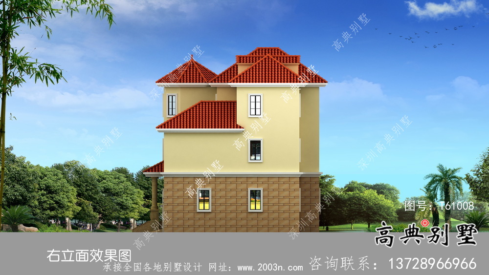 簡易獨特三層歐式風格別墅效果圖