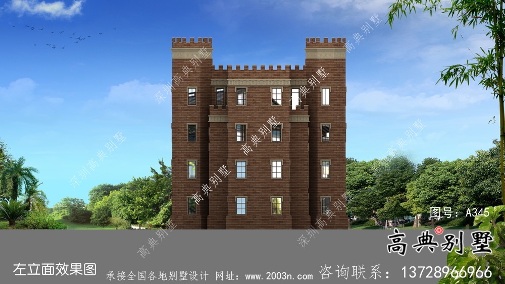 新潮五層西式城堡別墅，平屋頂別墅設計方案