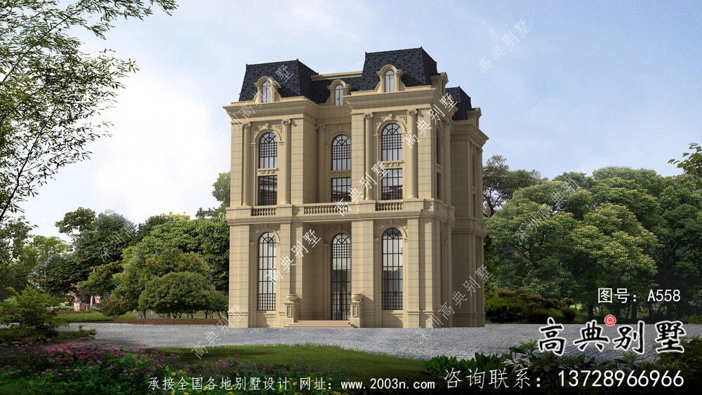 外觀樸素大方法式風格，精致的別墅建筑設計圖+效果圖