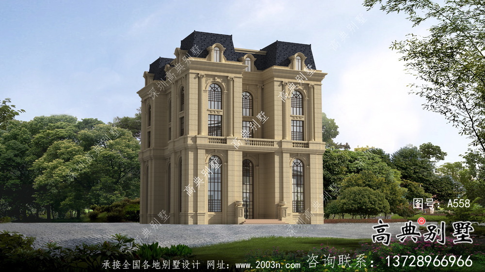外觀樸素大方法式風格，精致的別墅建筑設計圖+效果圖