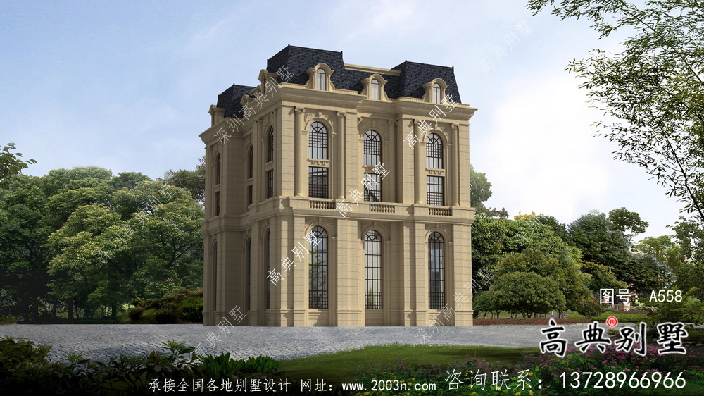 外觀樸素大方法式風格，精致的別墅建筑設計圖+效果圖