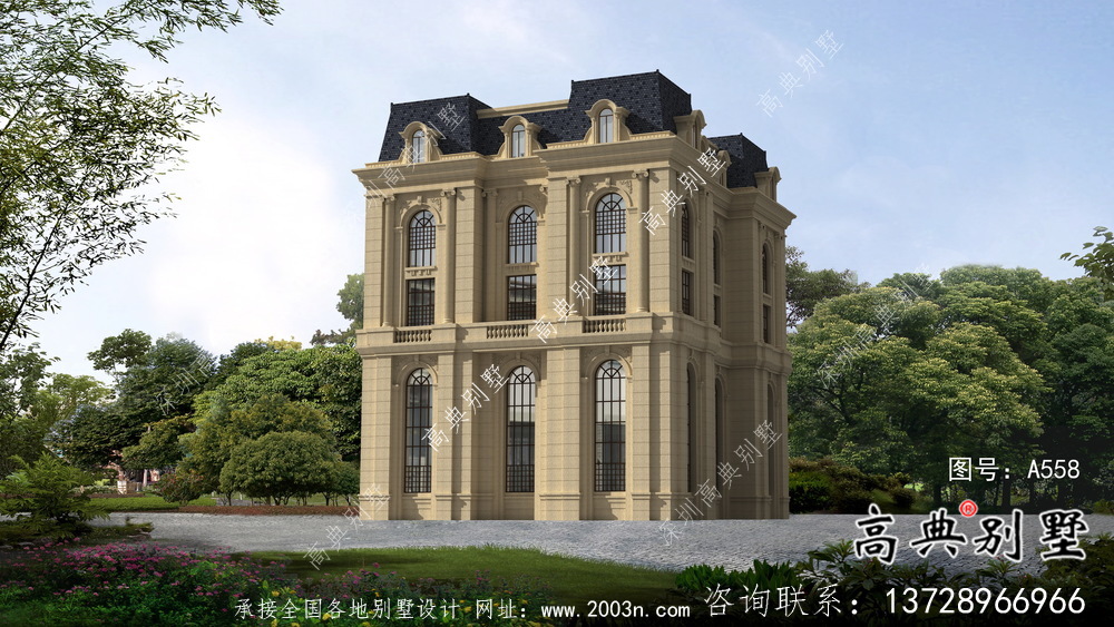 外觀樸素大方法式風格，精致的別墅建筑設計圖+效果圖