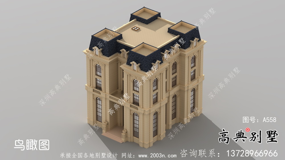外觀樸素大方法式風格，精致的別墅建筑設計圖+效果圖