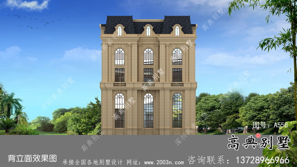 外觀樸素大方法式風格，精致的別墅建筑設計圖+效果圖