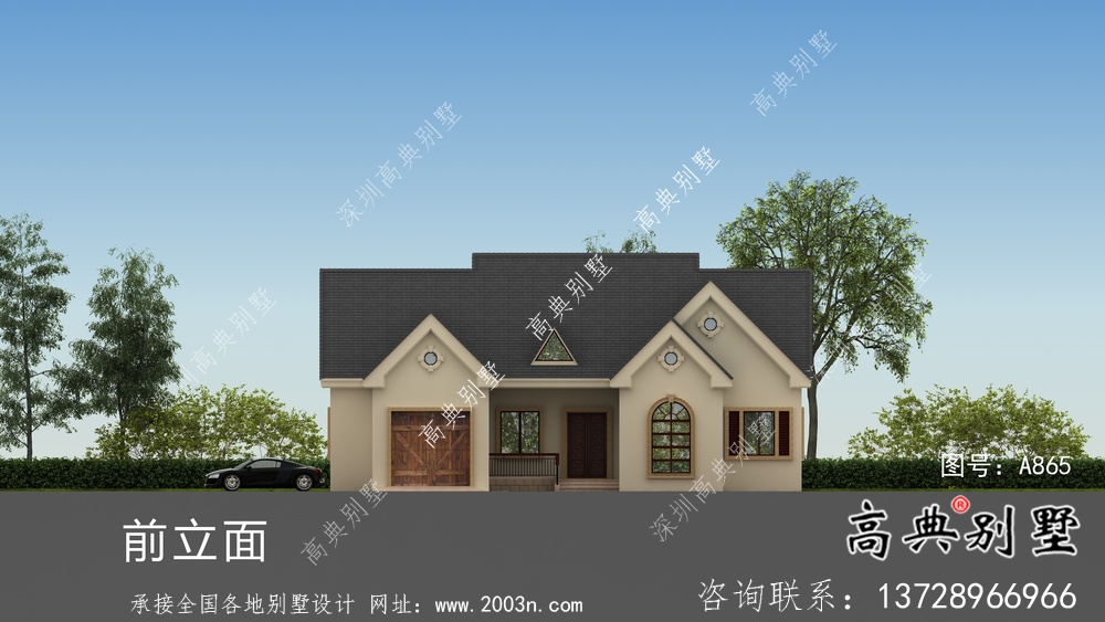 美式簡歐二層別墅帶車庫設計圖紙
