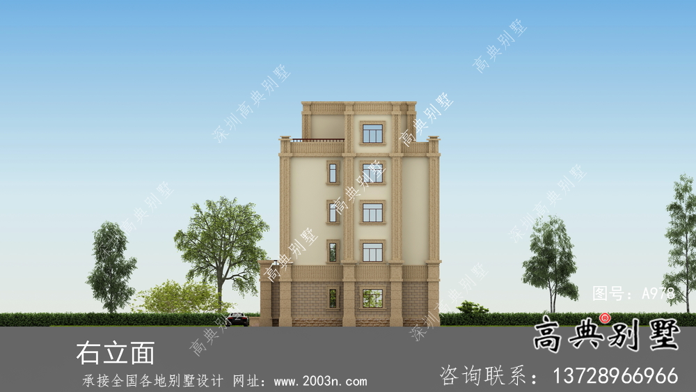 五層平屋頂豪華別墅設計圖