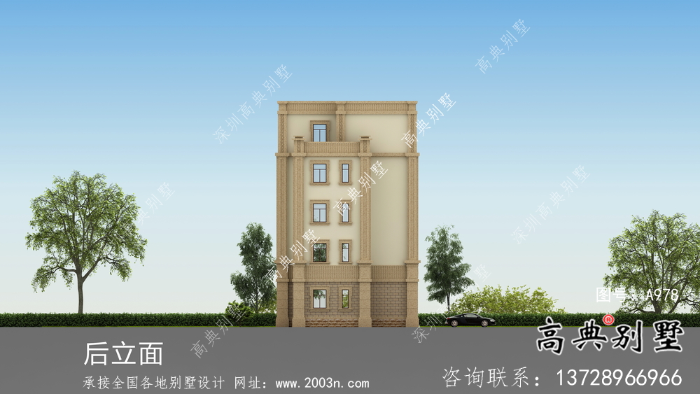 五層平屋頂豪華別墅設計圖