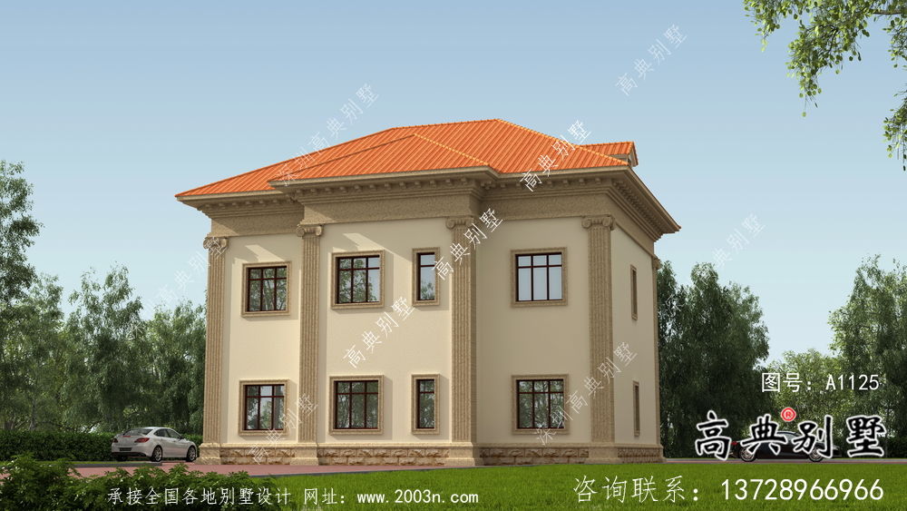 歐式風格二層別墅全套建筑圖紙。