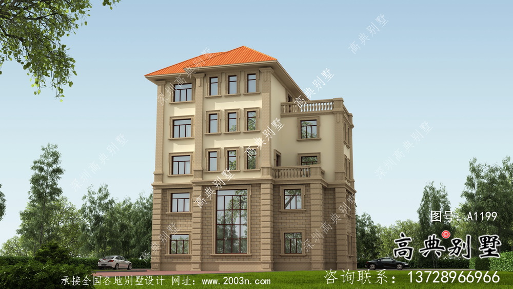 簡(jiǎn)潔時(shí)尚實(shí)用農(nóng)村五層別墅設(shè)計(jì)圖帶效果圖
