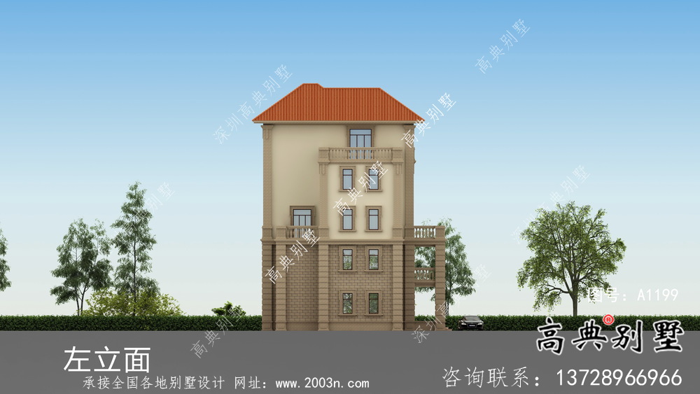 簡(jiǎn)潔時(shí)尚實(shí)用農(nóng)村五層別墅設(shè)計(jì)圖帶效果圖