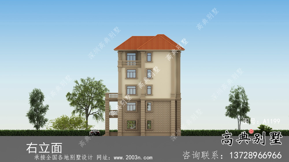 簡(jiǎn)潔時(shí)尚實(shí)用農(nóng)村五層別墅設(shè)計(jì)圖帶效果圖