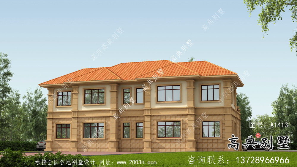 大氣兩層雙拼歐式別墅設計圖紙全套