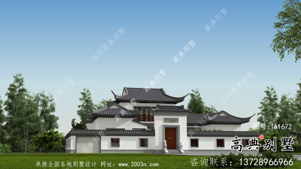 新中式二層帶庭院別墅設計圖紙