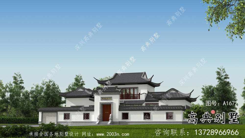 新中式二層帶庭院別墅設計圖紙