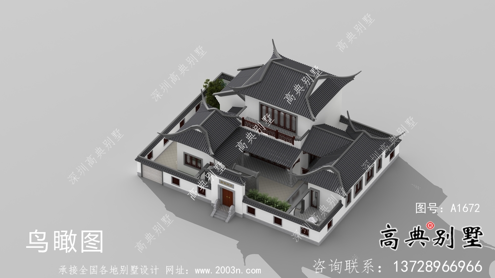 新中式二層帶庭院別墅設計圖紙