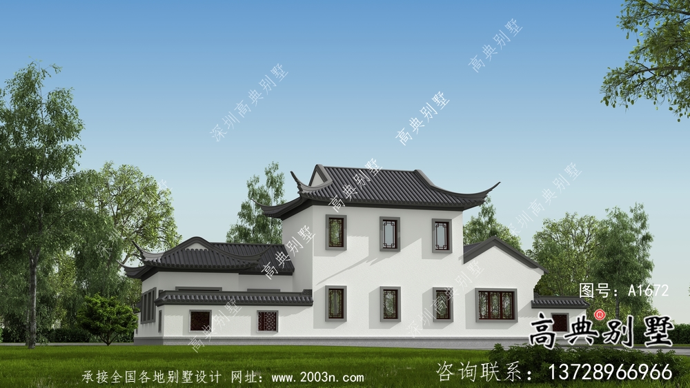 新中式二層帶庭院別墅設計圖紙