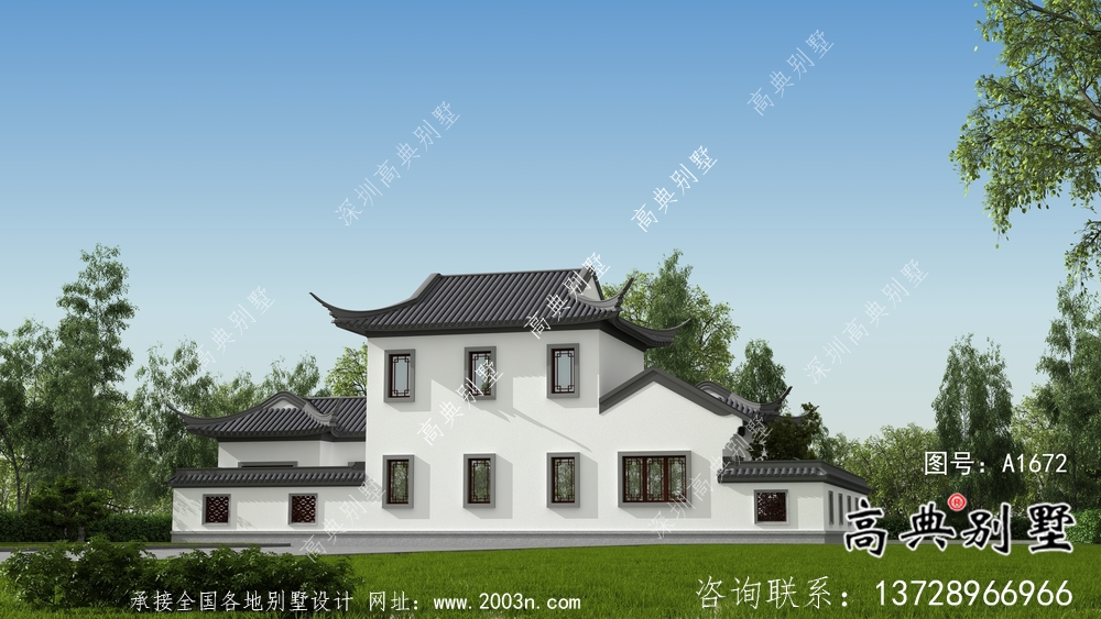新中式二層帶庭院別墅設計圖紙