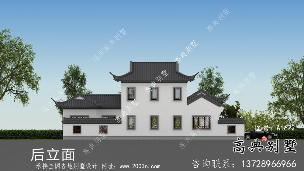 新中式二層帶庭院別墅設計圖紙