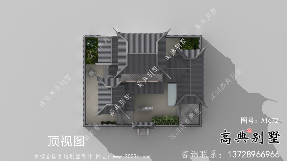 新中式二層帶庭院別墅設計圖紙