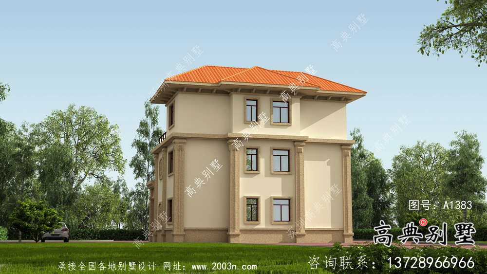 獨棟歐式風格三層別墅設計方案圖帶效果圖