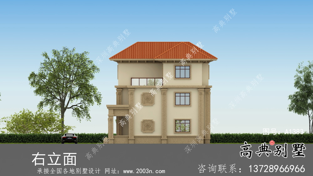 獨棟歐式風格三層別墅設計方案圖帶效果圖