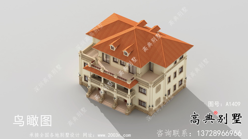 歐式風格，意大利風格三層別墅設計方案圖