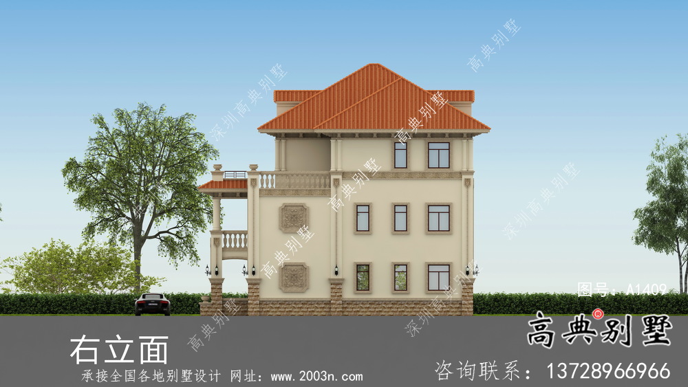 歐式風格，意大利風格三層別墅設計方案圖