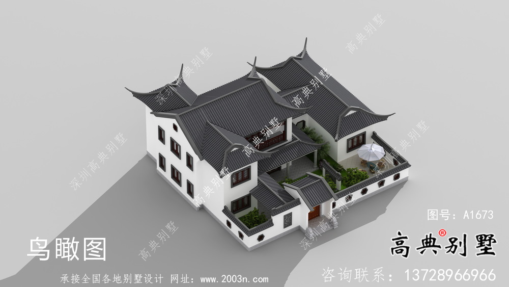 新中式二層鄉村別墅帶庭院設計圖紙