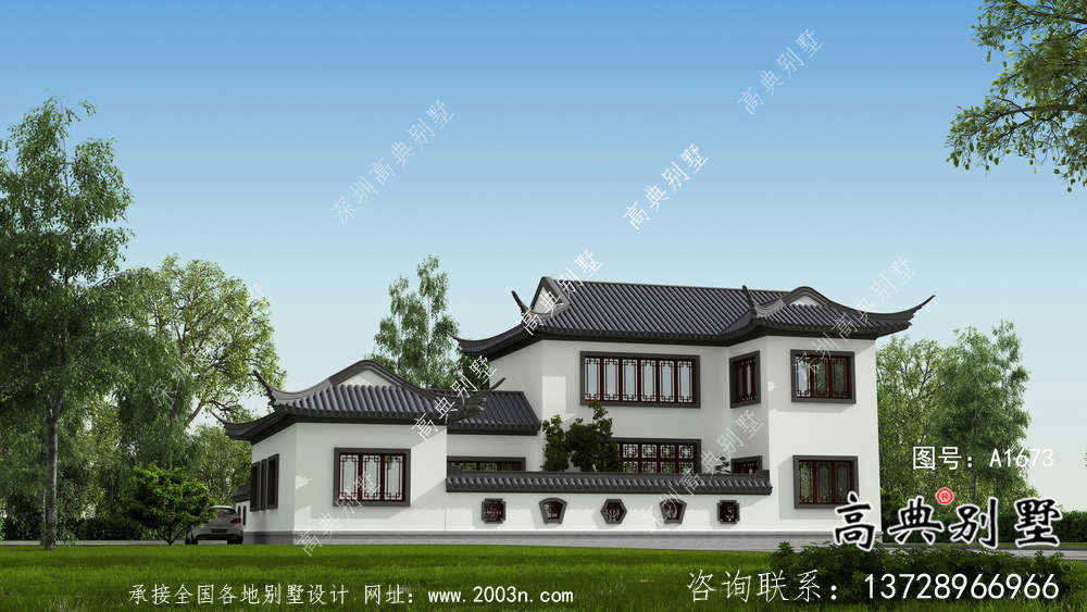 新中式二層鄉村別墅帶庭院設計圖紙