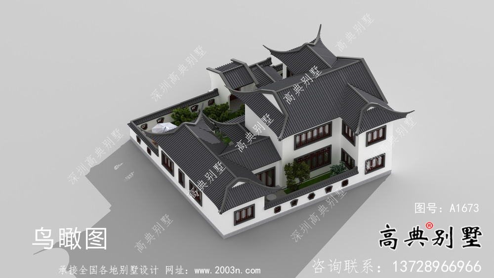 新中式二層鄉村別墅帶庭院設計圖紙