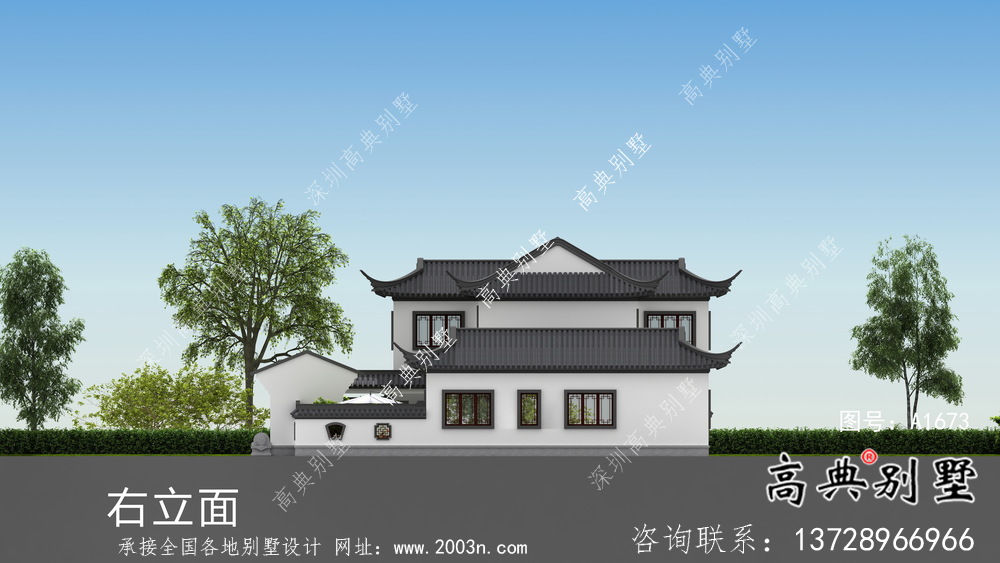 新中式二層鄉村別墅帶庭院設計圖紙