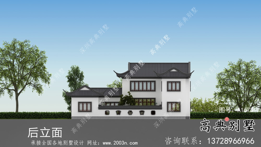 新中式二層鄉村別墅帶庭院設計圖紙