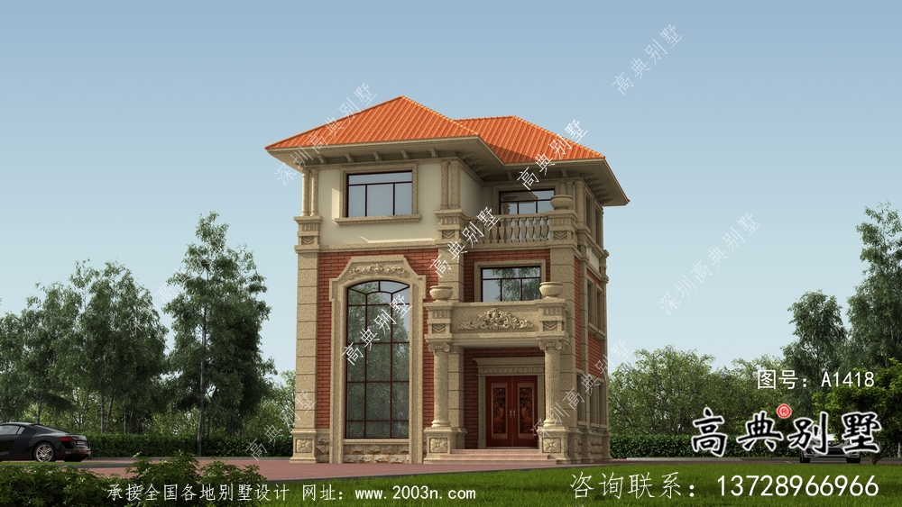 全套法式風格三層坡屋頂別墅方案帶效果圖