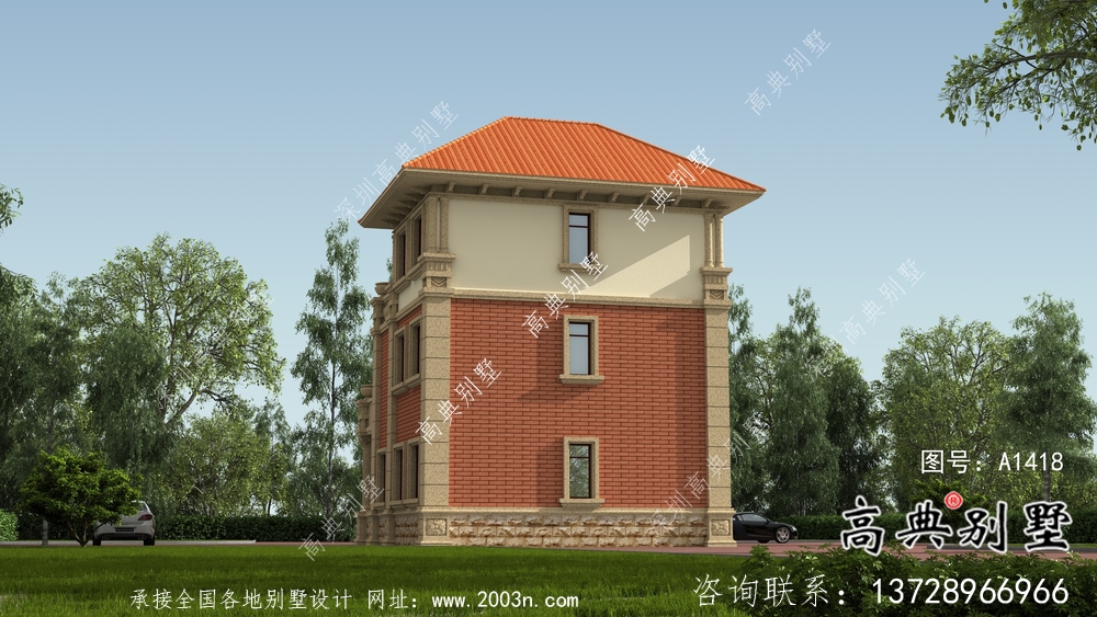全套法式風格三層坡屋頂別墅方案帶效果圖