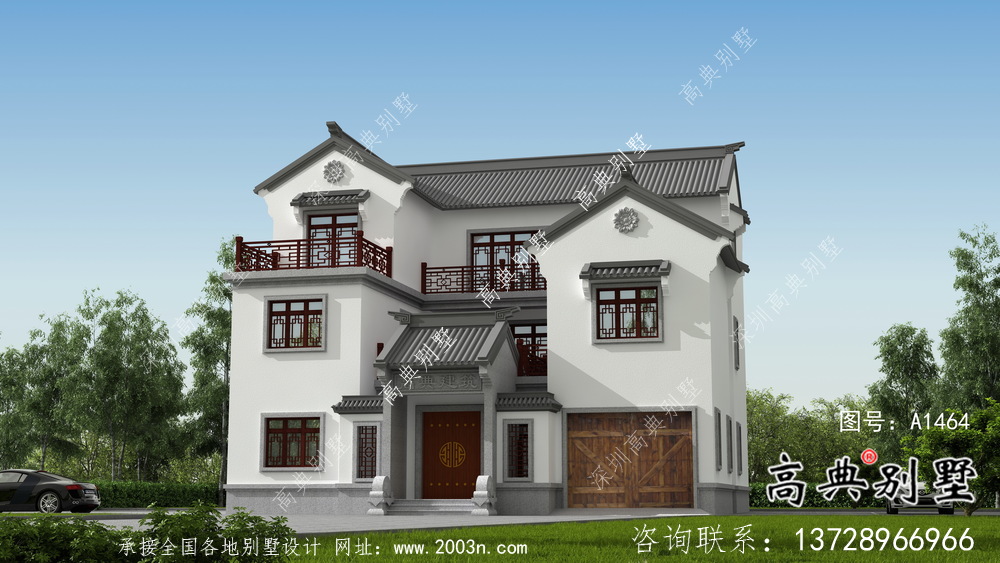 大型新中式三層別墅建筑方案設計帶效果圖