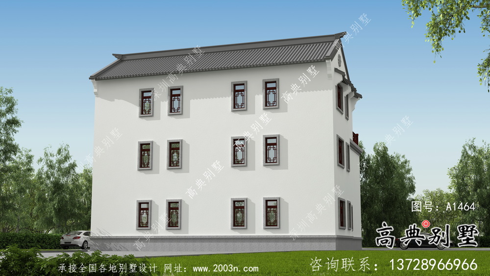 大型新中式三層別墅建筑方案設計帶效果圖