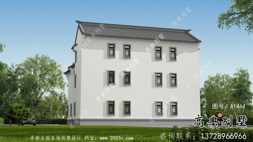 大型新中式三層別墅建筑方案設計帶效果圖