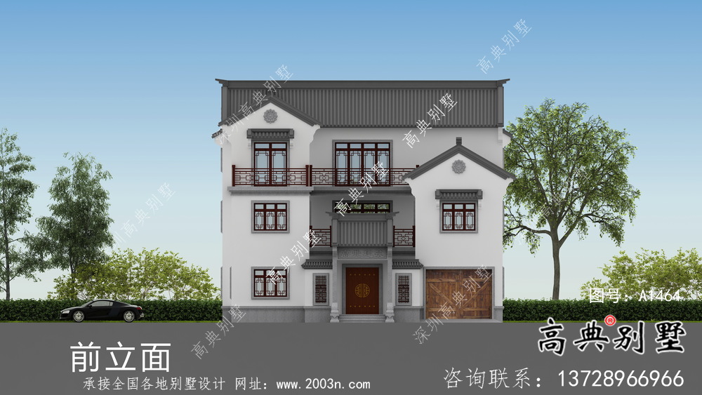 大型新中式三層別墅建筑方案設計帶效果圖