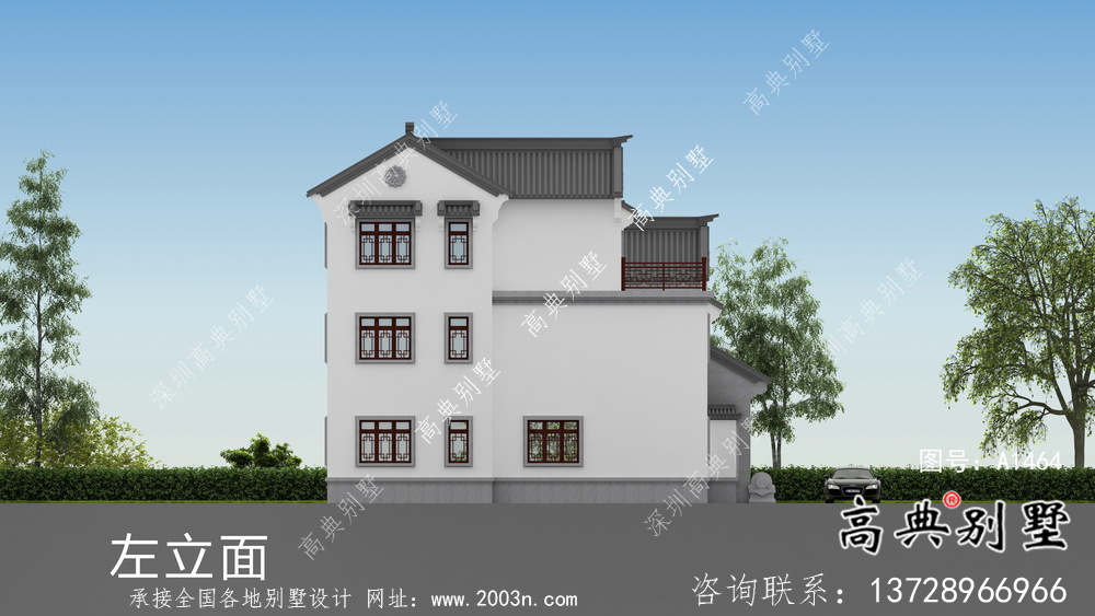 大型新中式三層別墅建筑方案設計帶效果圖