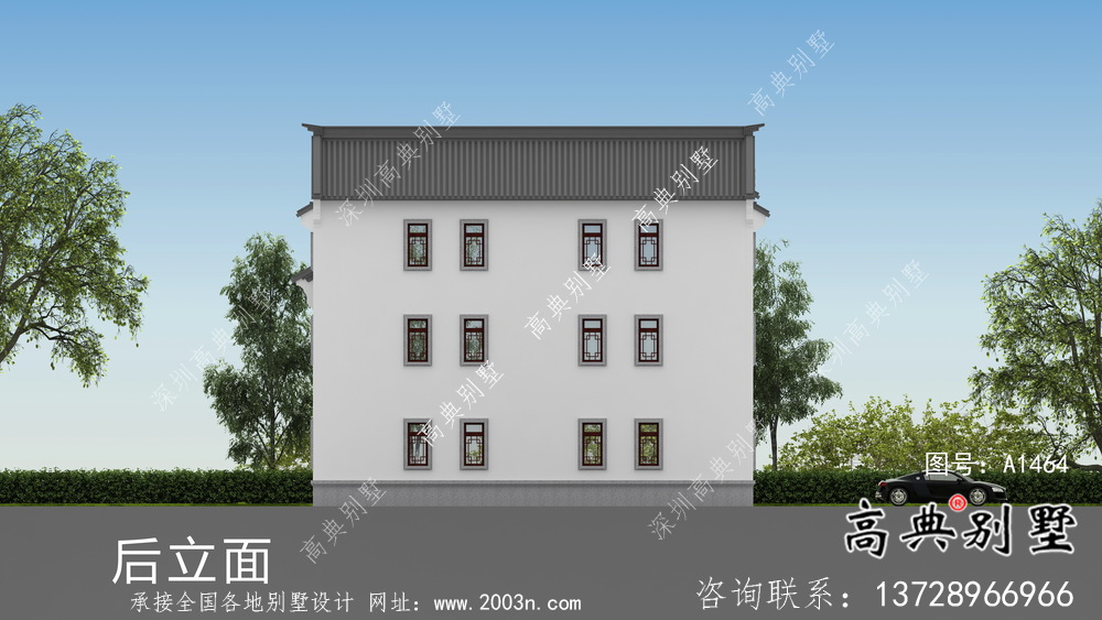 大型新中式三層別墅建筑方案設計帶效果圖