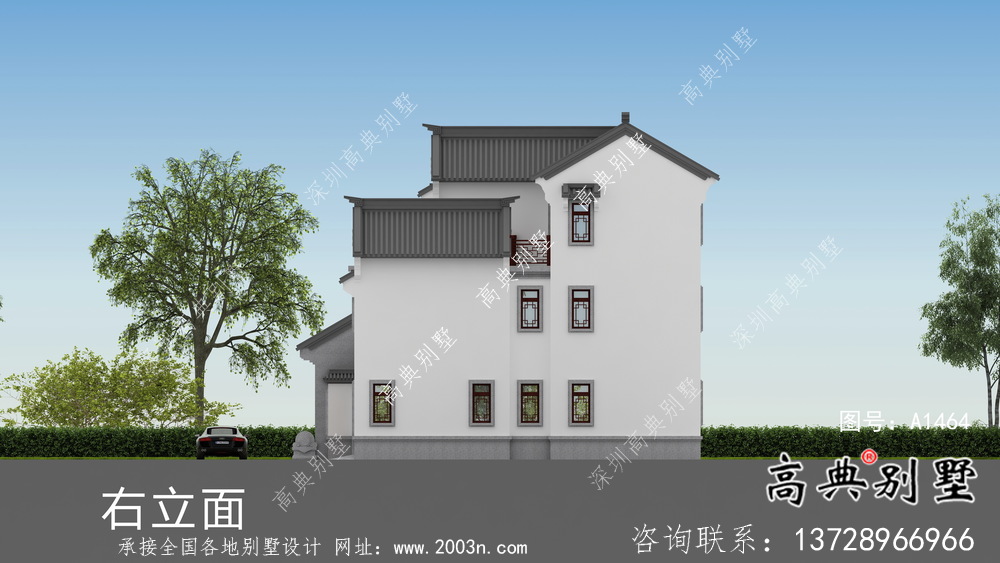 大型新中式三層別墅建筑方案設計帶效果圖