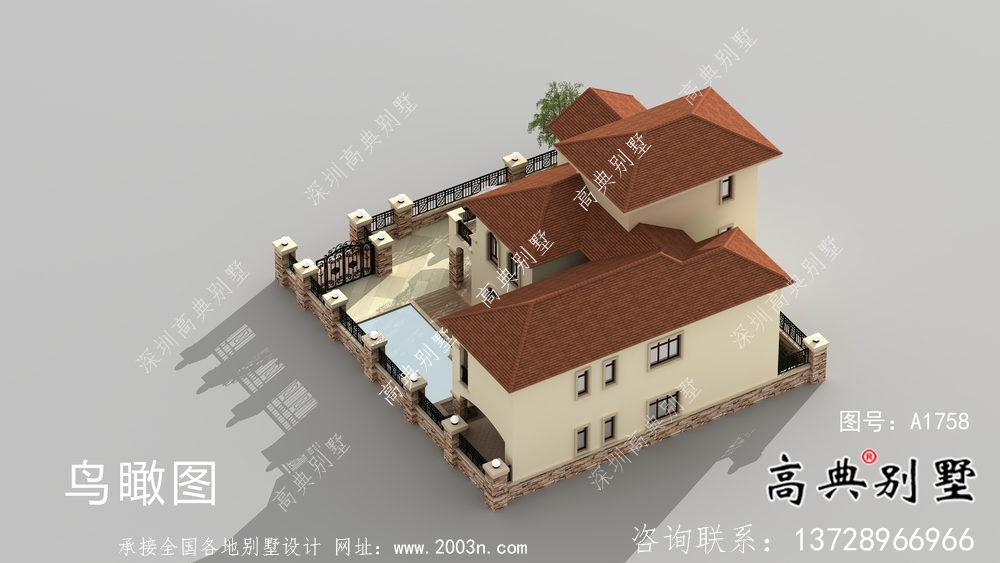 超豪華三層歐式別墅帶院子設計圖紙
